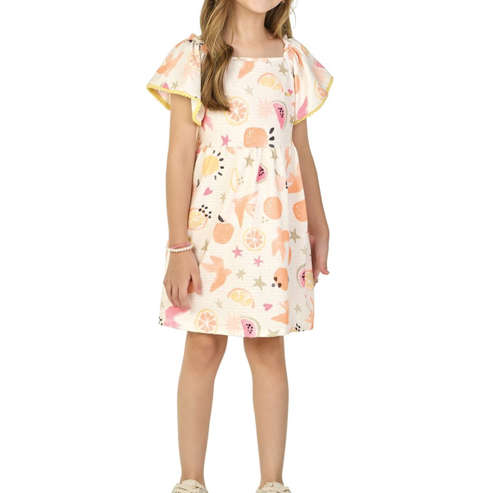 VESTIDO MENINA EM COTTON MAQUINETADO VÔO TROPICAL em Oferta na Shopee