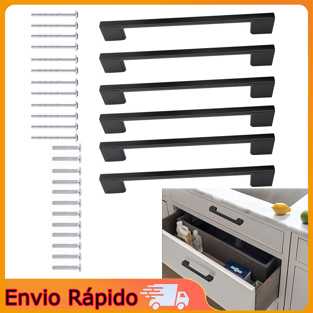 6 conjunto de maçaneta da gaveta do armário maçaneta da gaveta maçaneta da porta do armário Material liga alumínio preto
