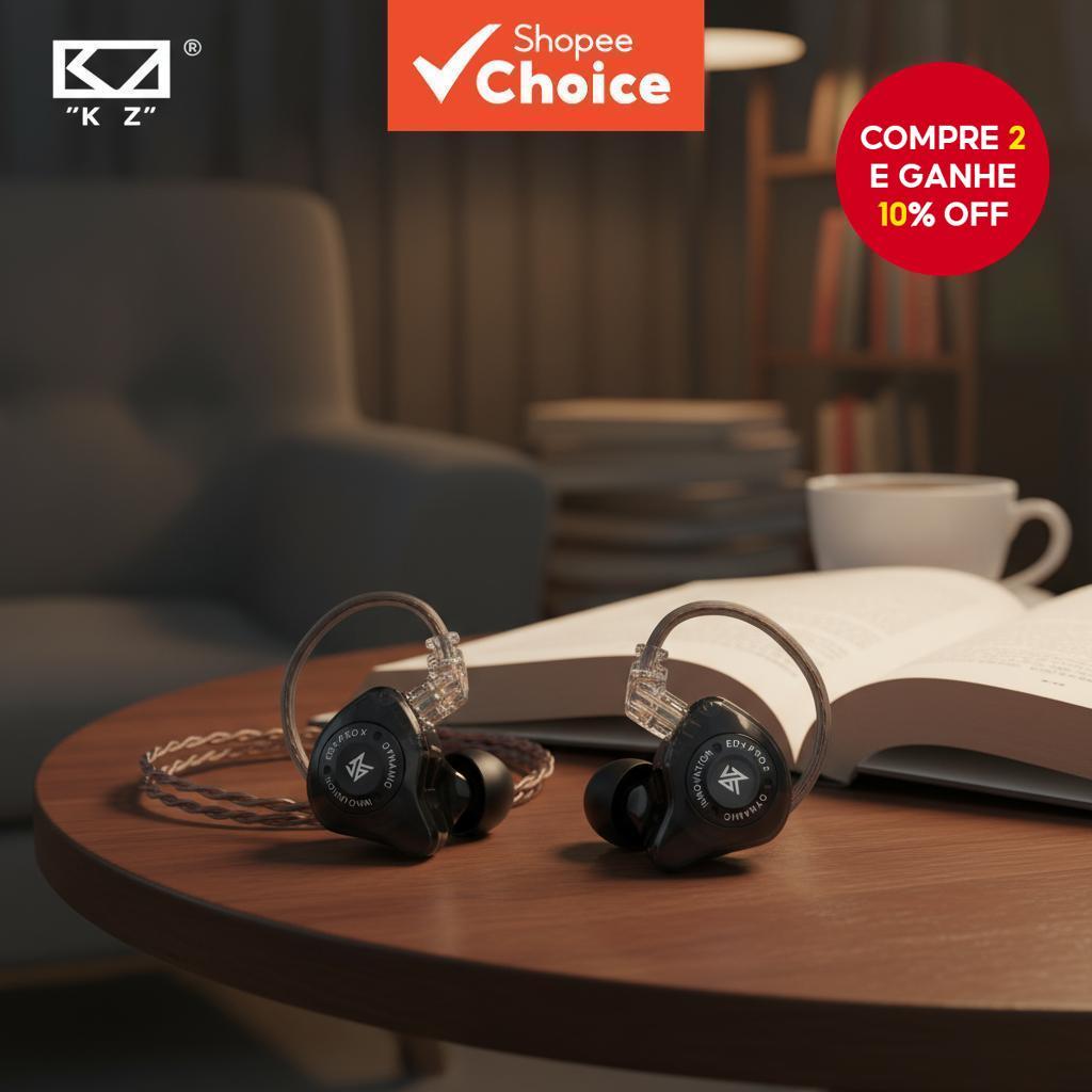KZ EDX PRO X Fones de Ouvido com Driver Dinâmico HIFI Graves Fones Esportivos Música Cancelamento de Ruído Fones de