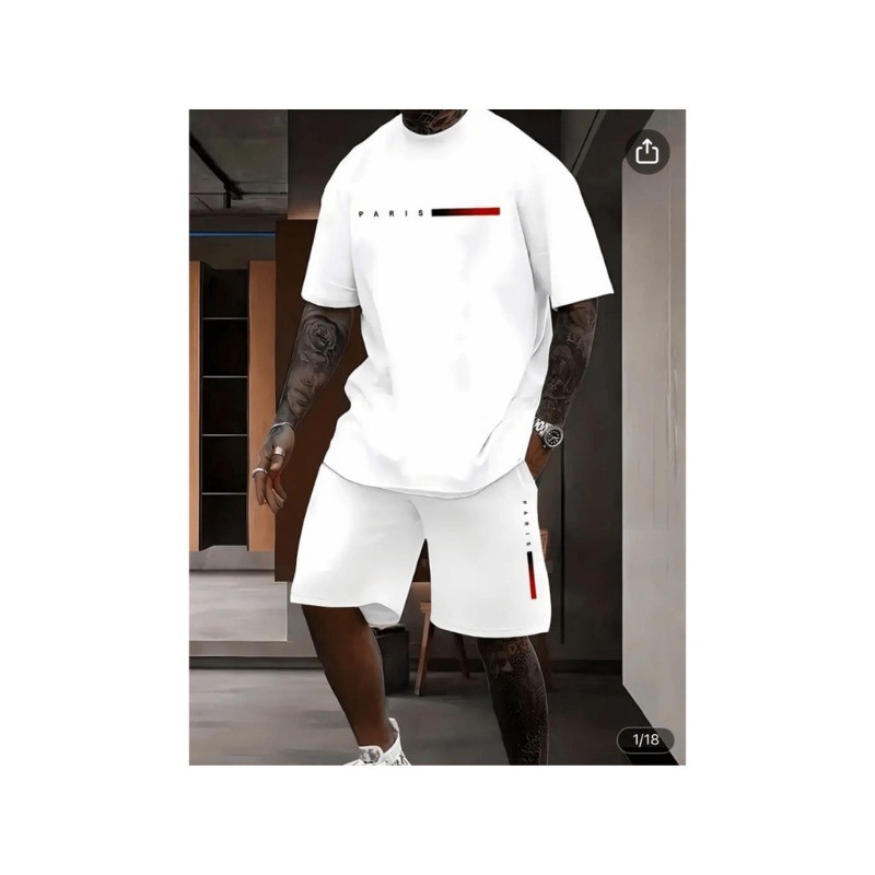 Kit Lançamento Camiseta Masculina + Bermuda Tactel Estampada Confortavel Novidade PARIS DEGRADÊ Exclusivo