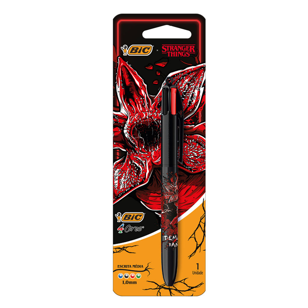 Caneta esferográfica 1.0 retrátil Stranger Things Demogorgon 4 cores Bic em Oferta na Shopee