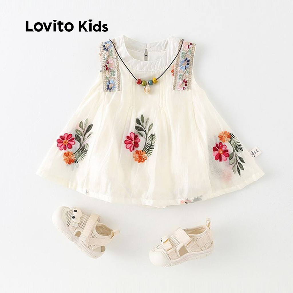Lovito Kids Vestido Boho Bordado Vestido Primavera/verão para Bebê LNL128033 em Oferta na Shopee