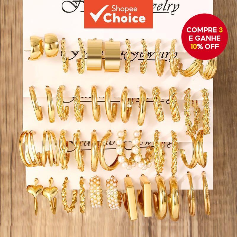 Conjunto De Brincos De Argola Vintage Femininos , 48 Peças , Pérola Banhada A Ouro E Acessórios De Joias De Metal