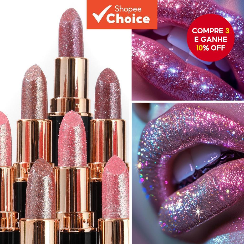 Brilho Labial Pérola Metálico De 6 Cores-Conjunto De Presente De Natal Com Acabamento Flash , Maquiagem De Festa Essenci em Oferta na Shopee