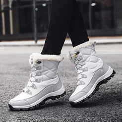 Botas de Neve Femininas Cano Alto Veludo Quente Antiderrapante Resistentes ao Desgaste Sapatos Femininos