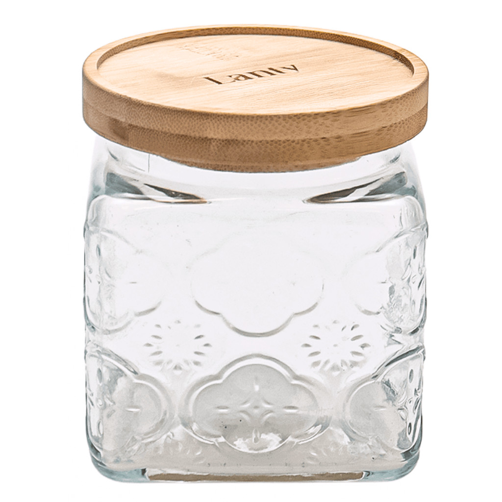 Pote de Vidro Hermético Flores Quadrado Transparente 620ml Mantimentos Grãos Decoração Cozinha