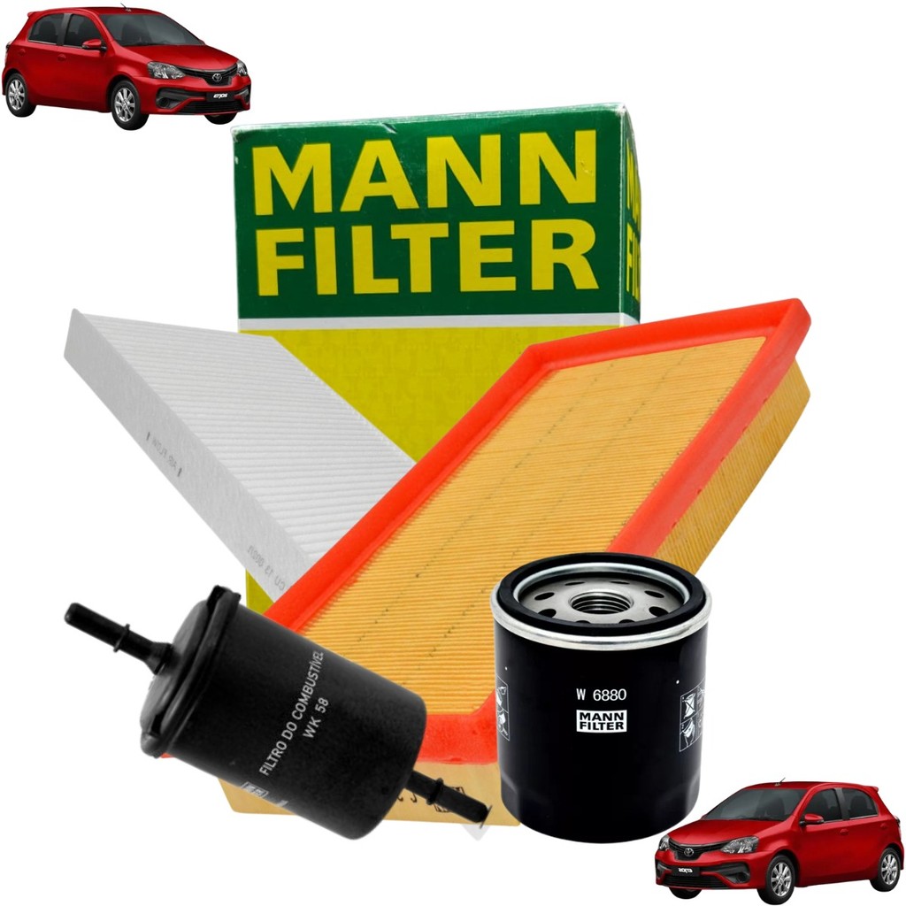 Kit revisão Filtro Ar Cabine Combustível Óleo Etios 2012 A 2021 / Etios Cross 2013 A 2018 / Etios Sedan 2012 A 2021