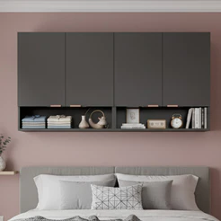 QUEIMA DE ESTOQUE - Armário Aéreo Multiuso para Quarto com 4 Portas e Nicho Organizador