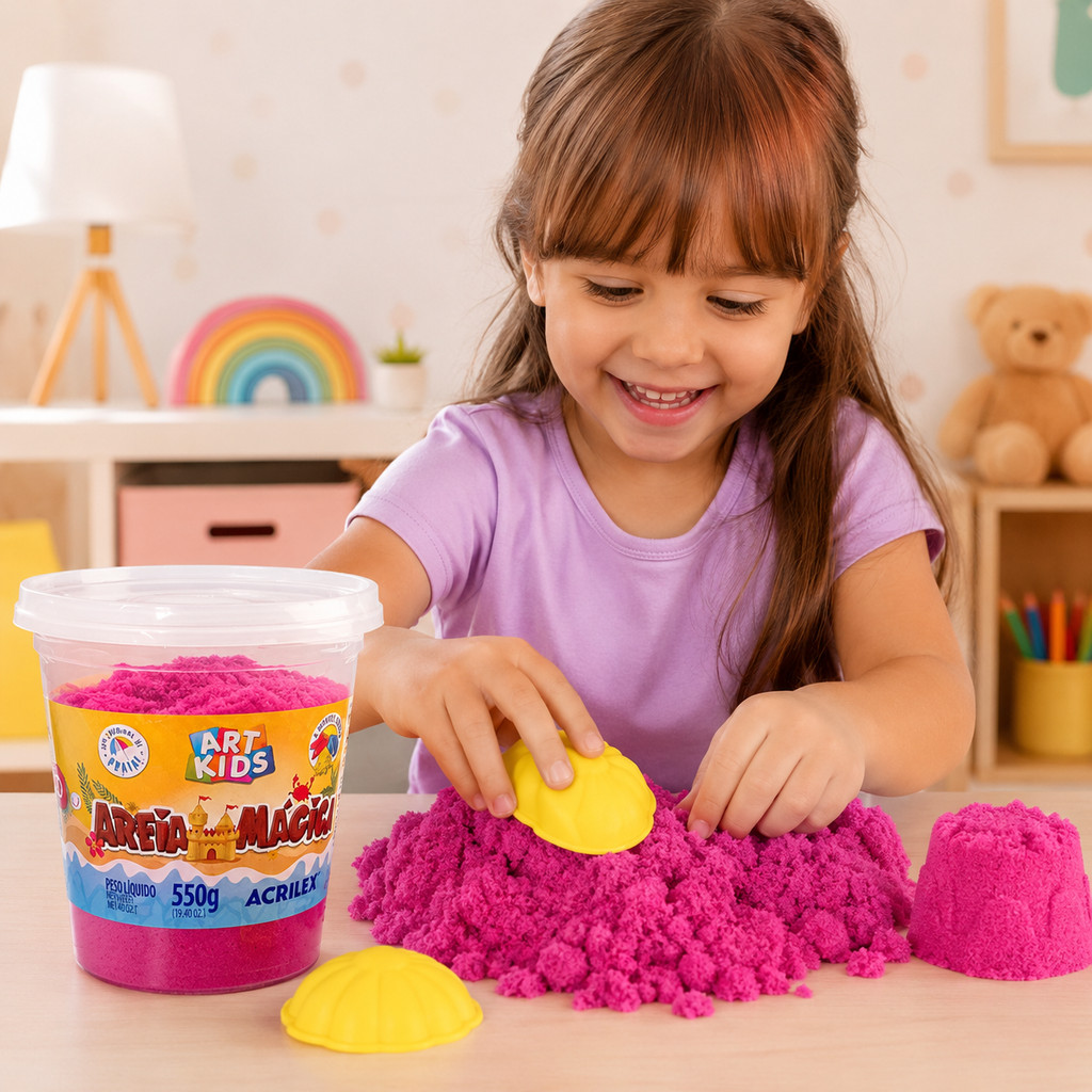 Areia Mágica Infantil 550g Acrilex Art Kids Para Moldar