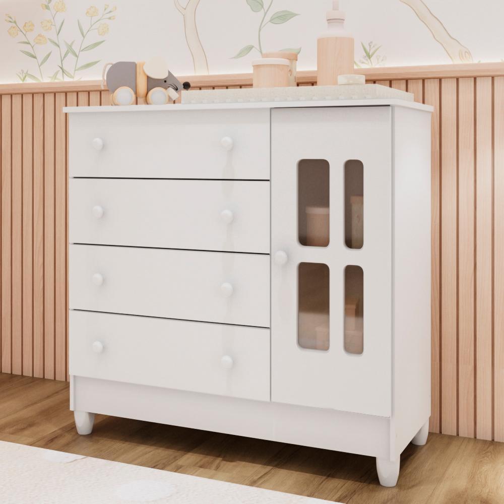 Cômoda Infantil 4 Gavetas com Fraldário 100% MDF Ariel Carolina Baby