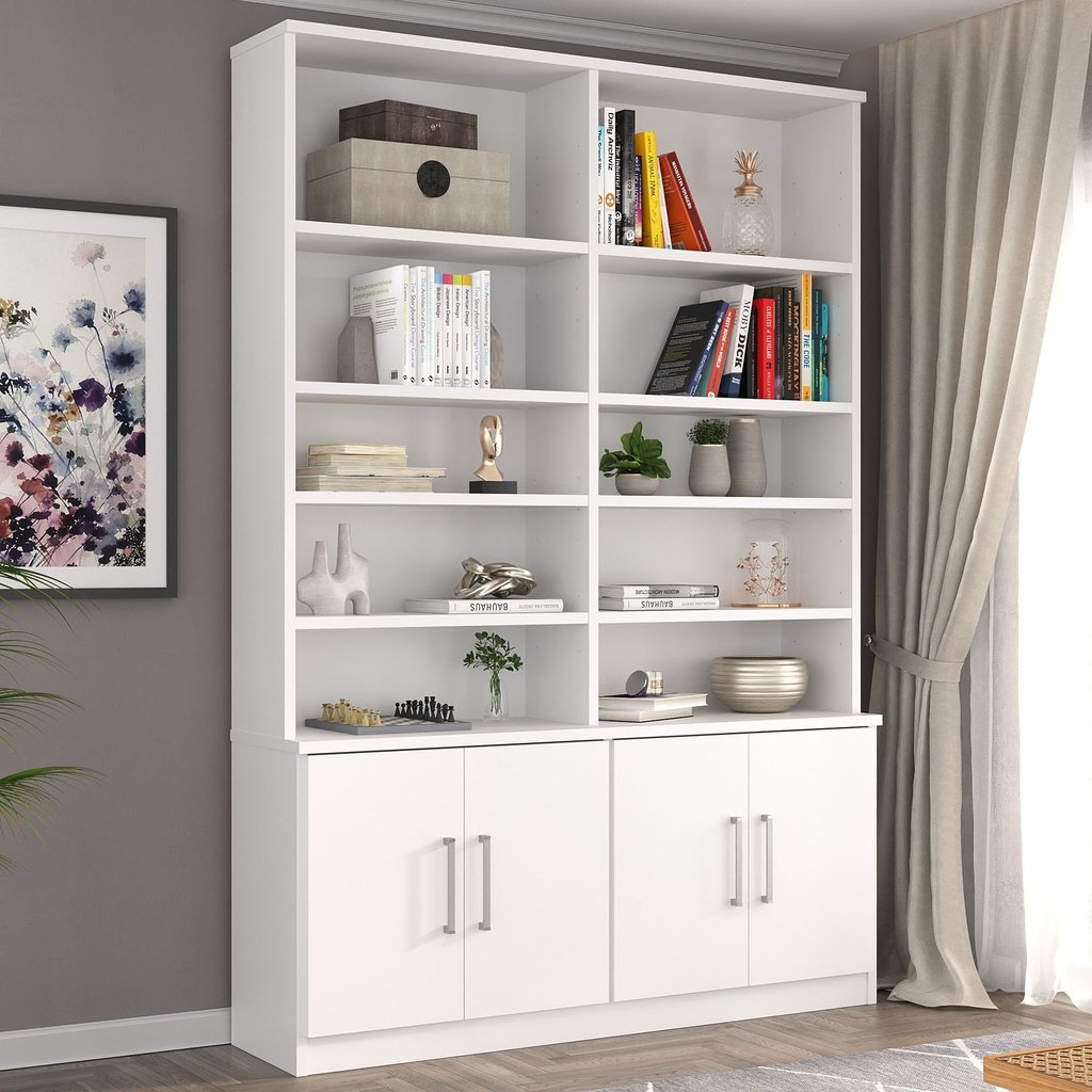 Estante de Livros Moderno MDF 154CMX223CM 4 Portas Branco Branco