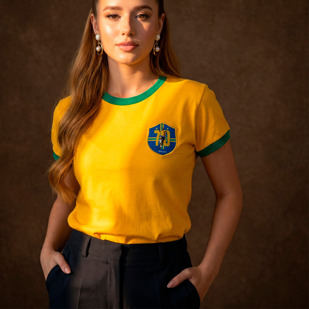 Camisa Brasil Retrô Pelé 1970 Feminina Oficial