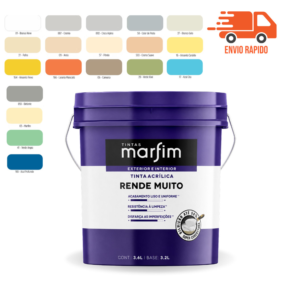 Tinta Acrilica Rende Muito Branco Cor 3,6L Obra Construção Super Cobertura