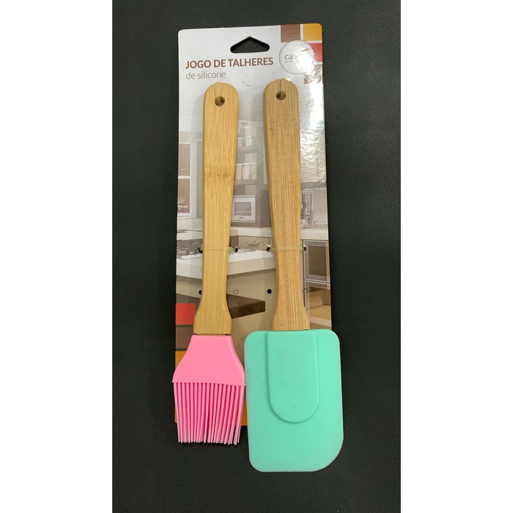 Kit Utensílios De Cozinha Em Silicone Com Cabo De Bambu 2 Peças....