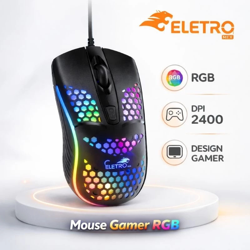 Mouse Gamer RGB USB 2400 DPI Eletro EL-2111 LED 7 Cores Mouse Gamer Para PC …