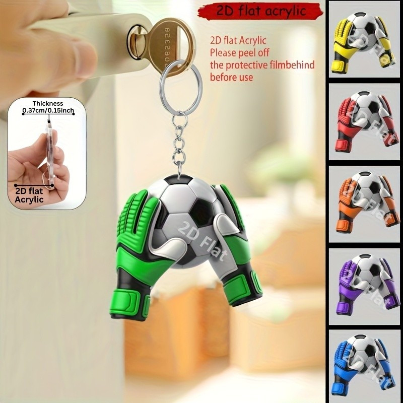 2D Flat - Chaveiros com Designs Planos 2D de Bolas de Futebol e Luvas de Goleiro - Ideal para Entusiastas do Futebol&*&*
