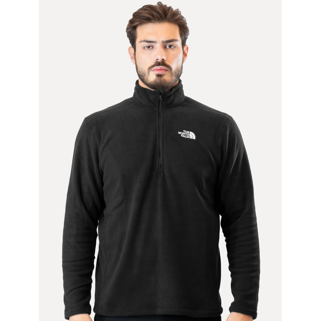 Blusa The North Face Masculina Fleece TKA 100 Glacier 1/4 Zip Light Logo Preta