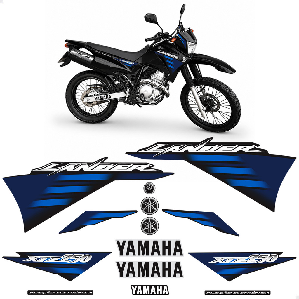 Adesivos Para Yamaha Lander Xtz 250 2007 Moto Preta + Logos