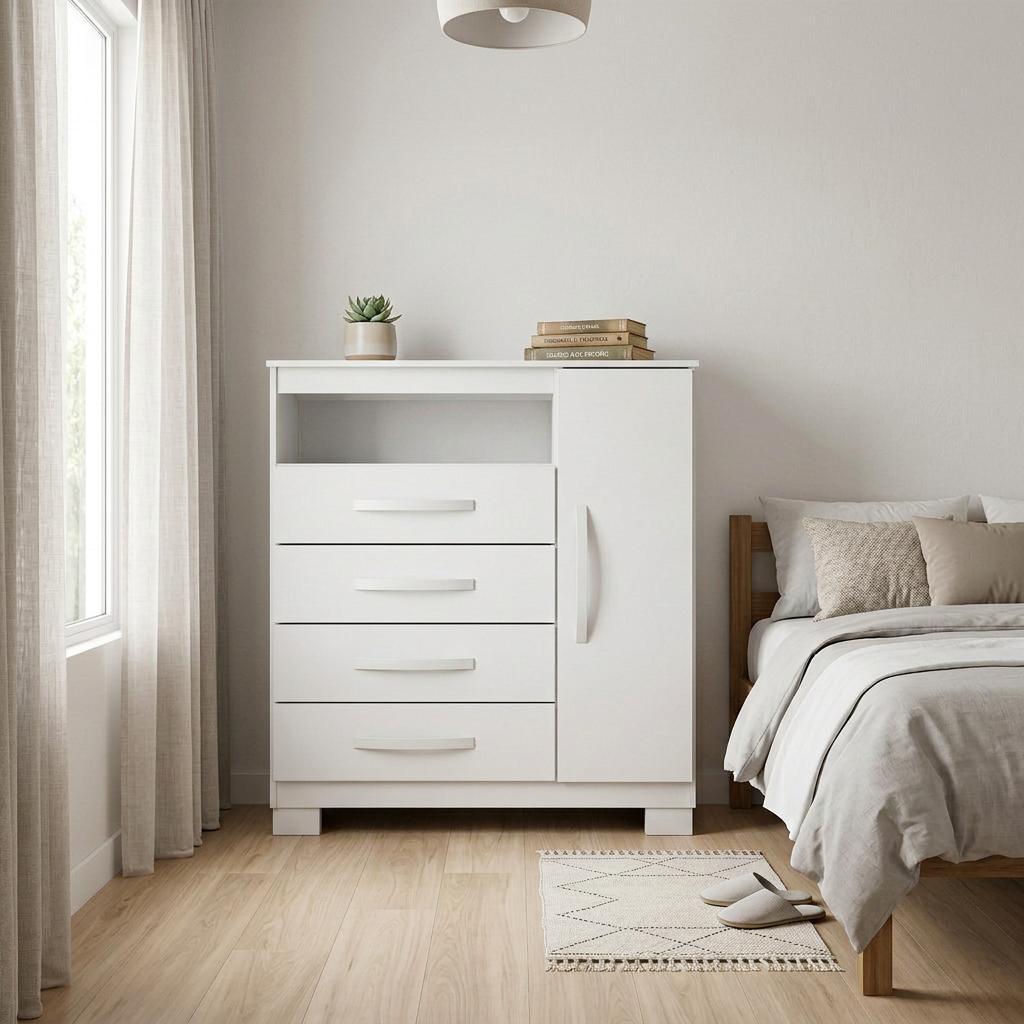 Cômoda Com Sapateira 4 Gavetas 1 Porta Tv Quarto Repleta