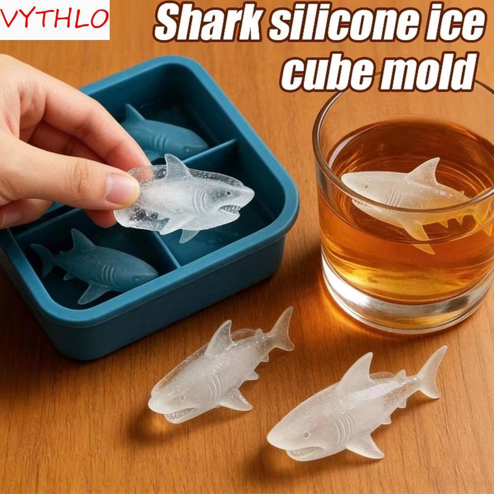 VYTHLO 2 Pcs Molde De Gelo Em Forma De Tubarão , Bandeja De Cubos 3D Antiaderente De Silicone , Fabricante De 4 Cavidade