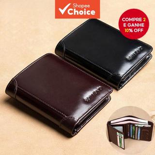 Carteira Masculina De Couro Genuíno Com Bloqueio Rfid, Carteira Trifold Vertical Curta, antirroubo em Oferta na Shopee