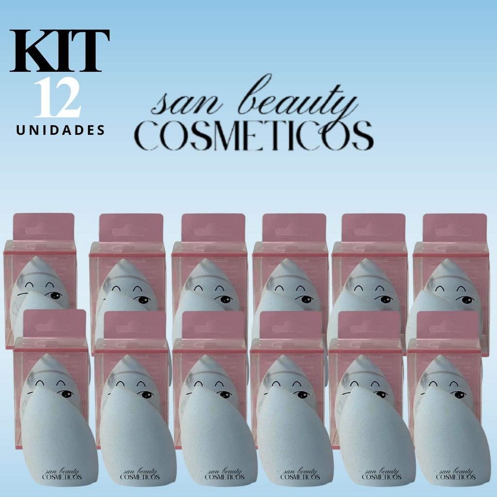 Kit 12 - 12Unid - (12) - Esponja Para Maquiagem Base/Pó/Corretivo Pompom Maquiagem Tipos Makeup (Azul)