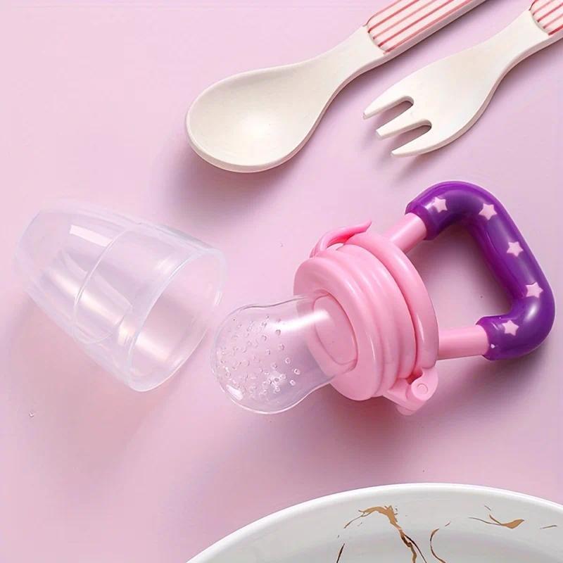 Colher de Silicone para Alimentação de Bebês, Chupeta para Moer Frutas, Mordedor Complementar, Utensílios de Alimentação