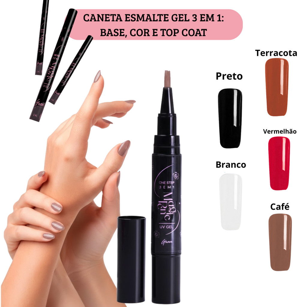 Caneta Esmalte Gel 3 em 1 Gel LED Secagem a UV Base Top Coat Nail