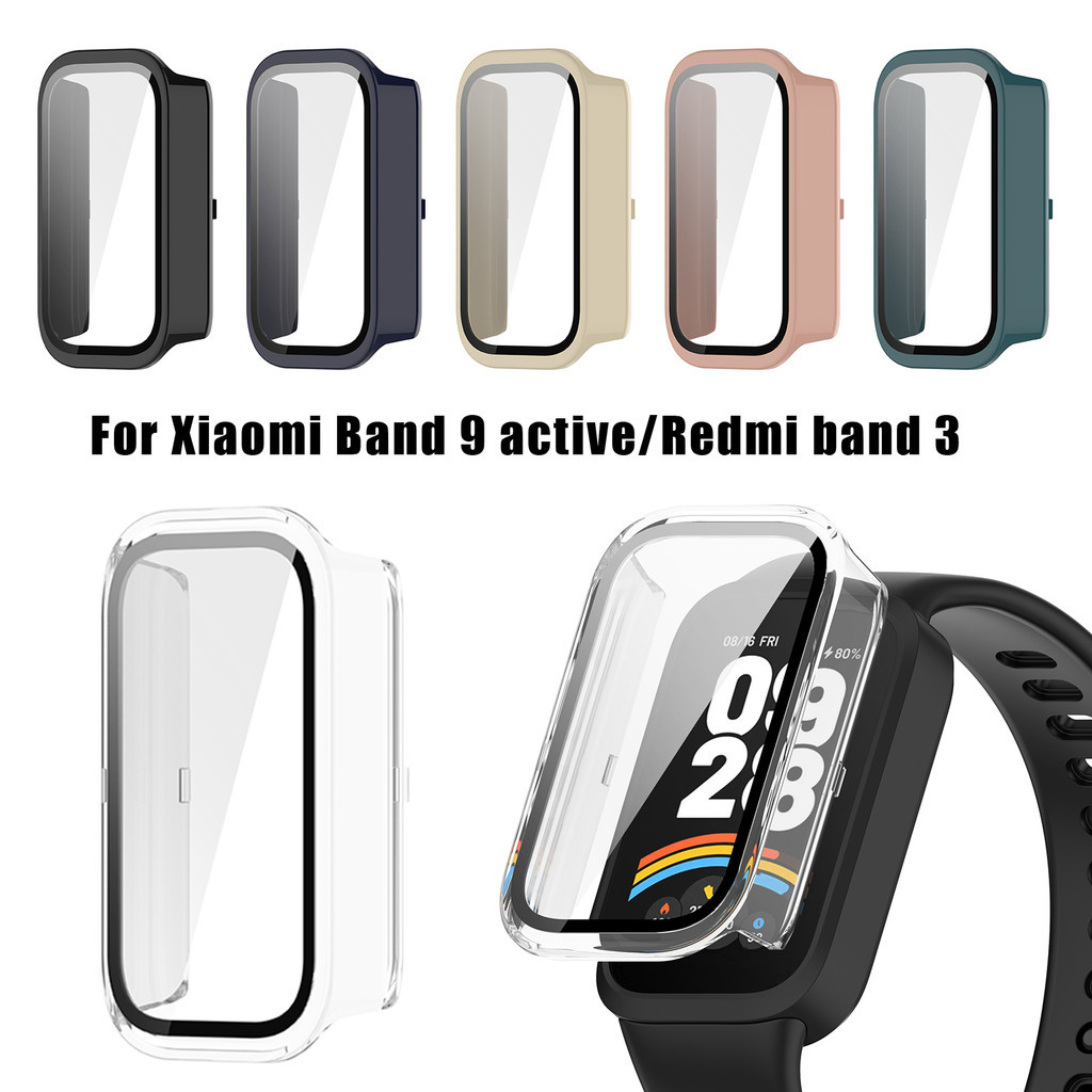 Capa Para Xiaomi Band 9 Active/Redmi 3 Dura PC + Protetor De Tela Anti-Arranhões De Vidro Temperado HD