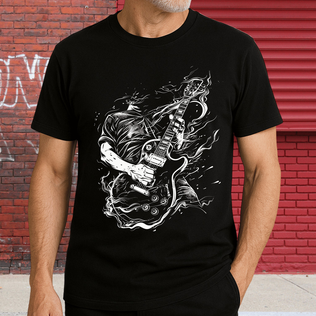 Camiseta Rock Streetwear Masculina Tecido Grosso 100% algodão Gola Redonda Estampa Grande Guitarra em Oferta na Shopee
