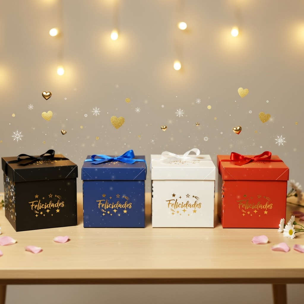 Caixa de Presente Brilhante Com Laço Felicidades Média 22x22x22cm - Aniversário Bodas Namorados em Oferta na Shopee