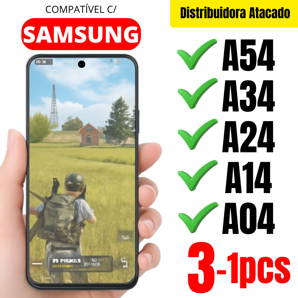 3X Películas Cerâmica Fosca Transparente 3D P/ Samsung A54 / A34 / A24 / A14 / A04 Matte