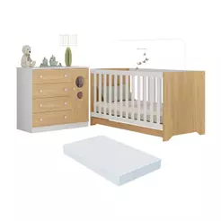 Berço Americano 3 em 1 com Colchão Incluso e Cômoda 1 Porta 4 Gavetas Pirulito Multimóveis MP4715