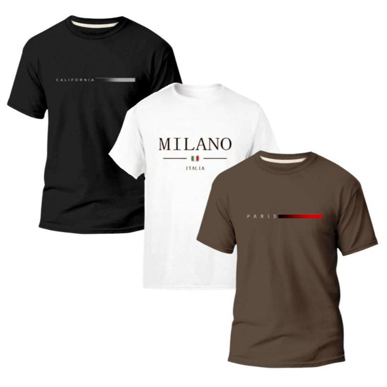 Kit 3 Camiseta Camisa Masculina Paris Milano Style Minimalista 100% Algodão Malha 30.1 Lançamento Promoção