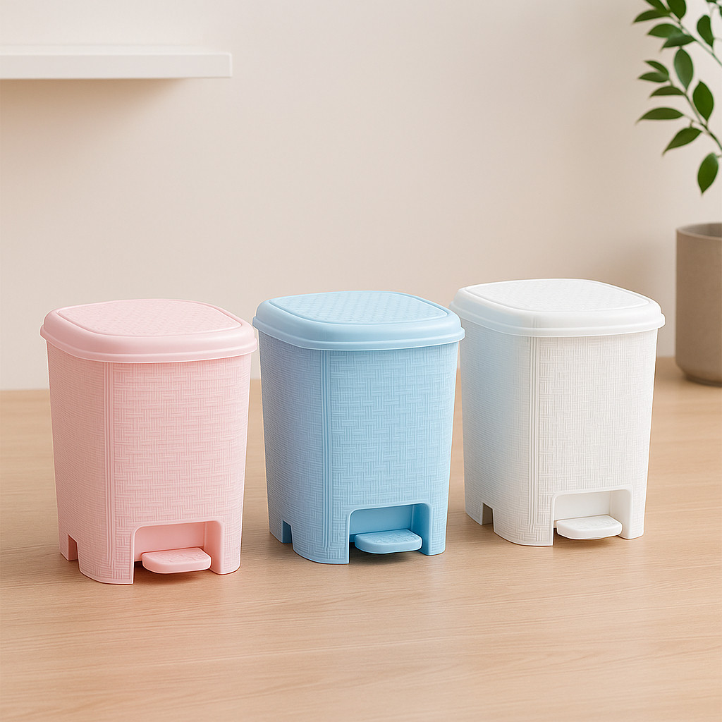 Lixeira Rattan 6L com Pedal Plástico Resistente Cesto de Lixo Quarto Cozinha Banheiro 3 Cores