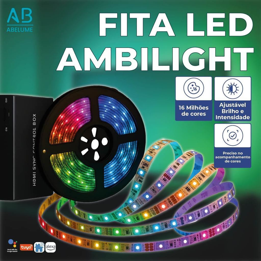 Kit Fita Led Ambilight TV Wi-Fi GMART para Smart de 55 a 65 Polegadas Luz RGB Automação Alexa Tuya em Oferta na Shopee