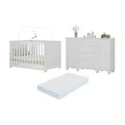 Berço Americano 3 em 1 com Colchão Incluso e Cômoda 2 Portas 4 Gavetas Dengo Multimóveis MP4706