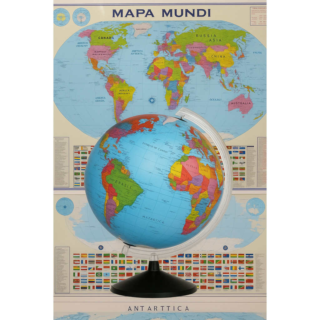 Globo Terrestre Studio 30cm + Mapa Mundi Planisférico