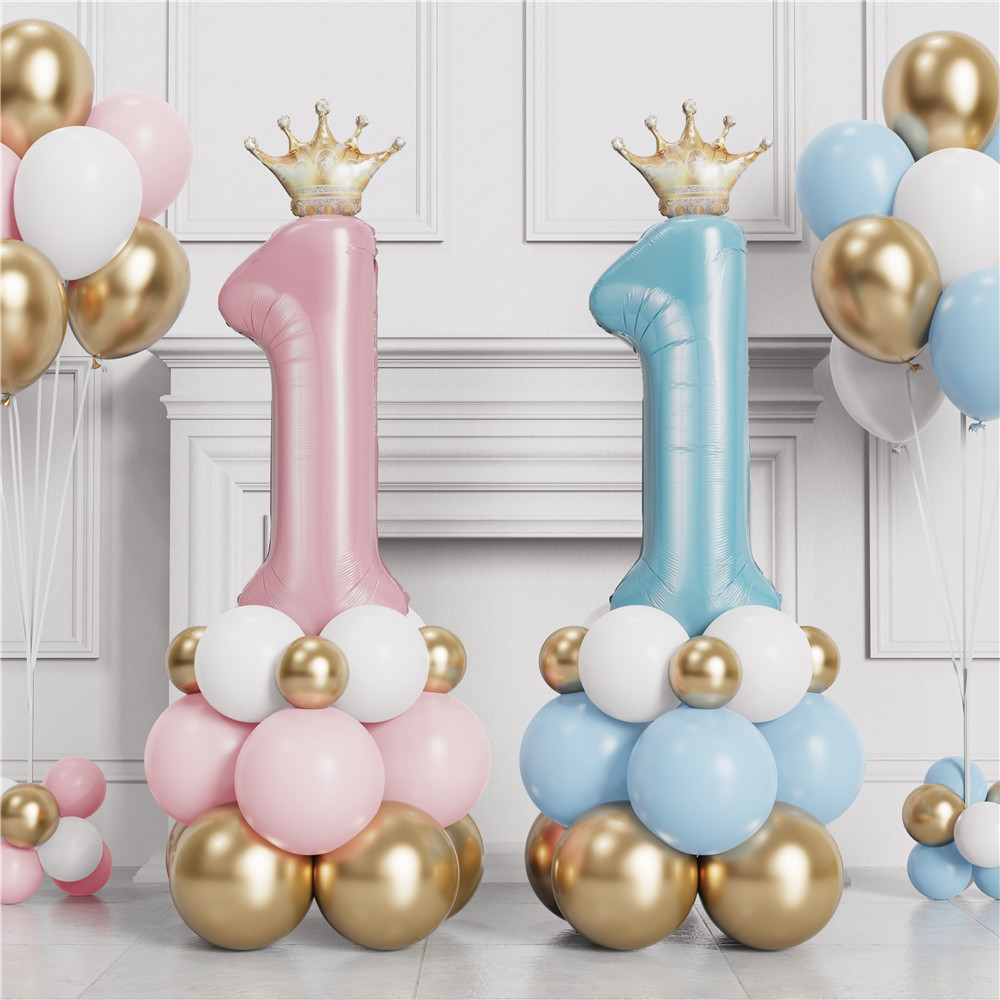 Conjunto de Balões de Coroa de 30 Polegadas para Decoração de Festa de Aniversário, Balões de Papel Alumínio Az