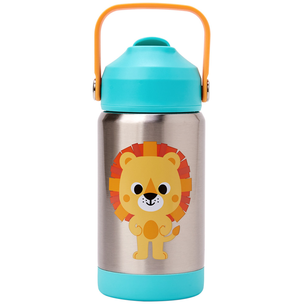 Copo Térmico com Canudo 360ml  Buba Copo Parede Dupla Garrafinha Térmica Buba Zoo Lançamento Leão Menino
