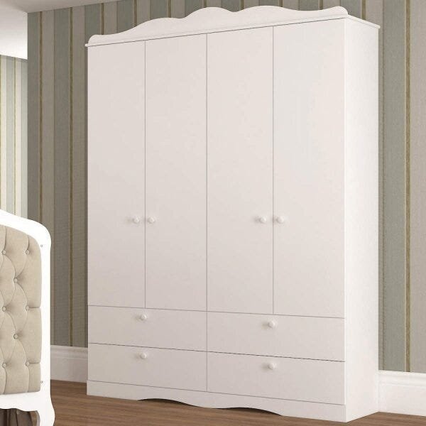 Guarda-Roupa de Bebê Infantil 4 Portas 4 Gavetas 100% MDF Aquarela Espresso Móveis Branco Branco