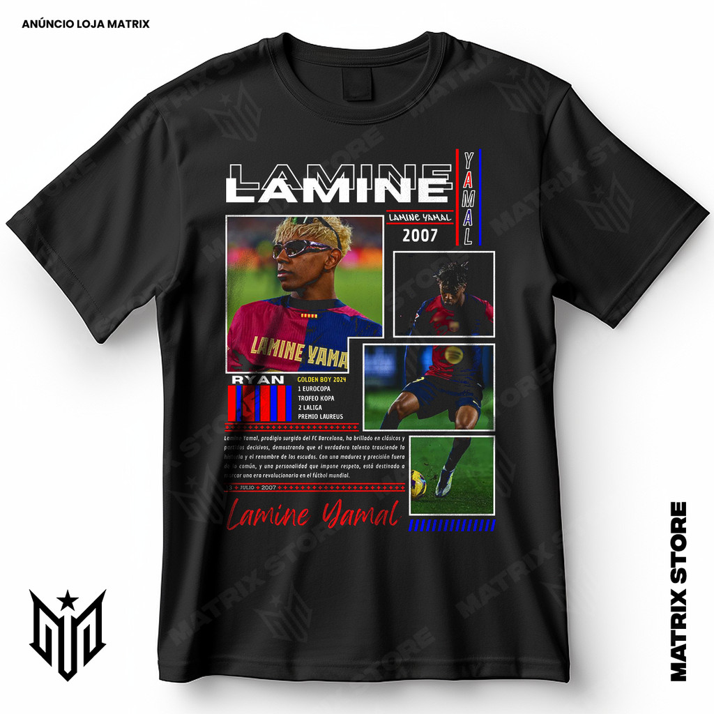 Camisa Lamine Yamal Blusa Camiseta de Futebol 100% Algodão