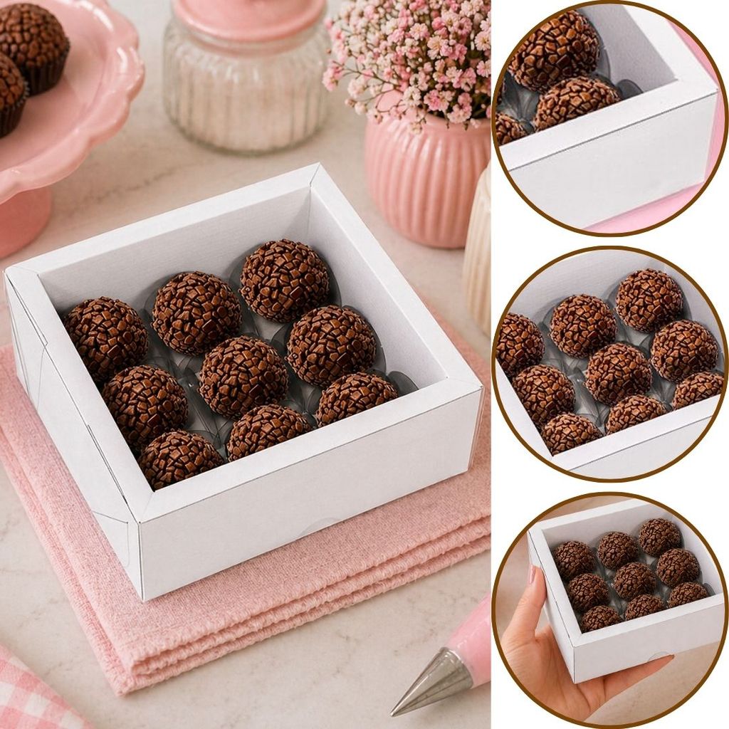 10~20 CAIXA P/ 09 DOCES ALTA C/ MOLDURA BRANCA 4631 (IDEIA) CHOCO