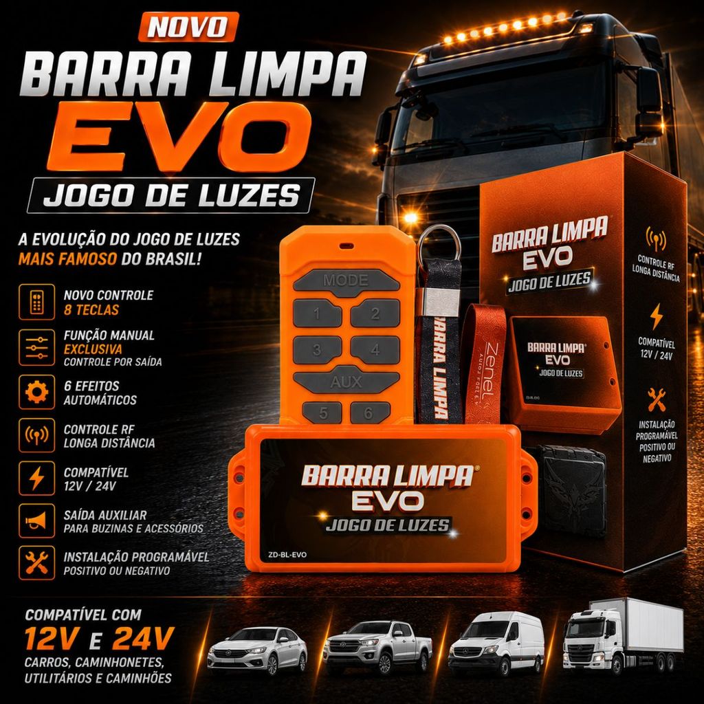 NOVO BARRA LIMPA EVO ZENDEL CENTRAL JOGO DE LUZES PISCA FAROL ALTERNADO 12V24V AUTOMOTIVO