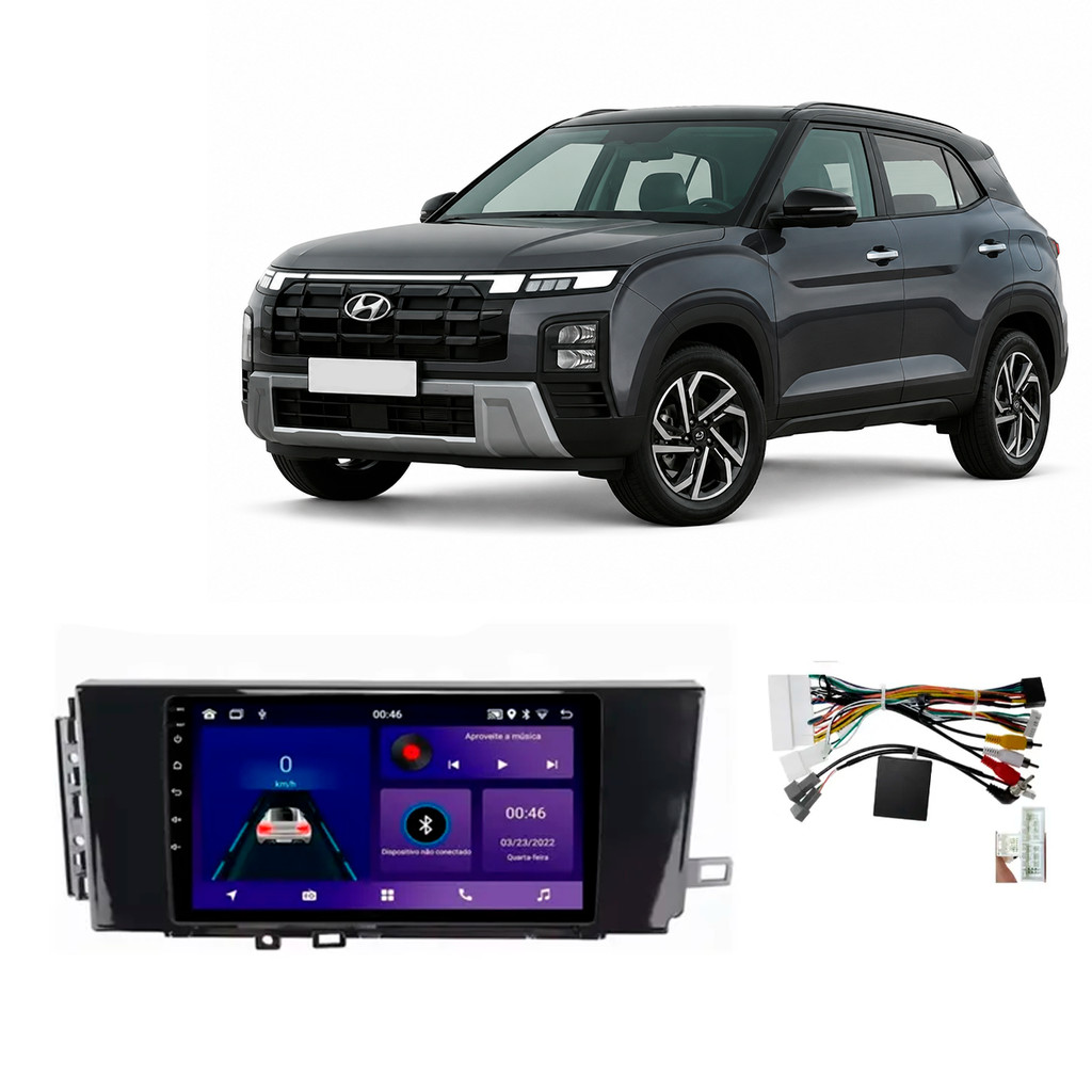 Kit Multimídia Creta 2026 PCD 9” Android CarPlay Sem Fio Android Auto + Chicote Canbus e Moldura Kit Completo