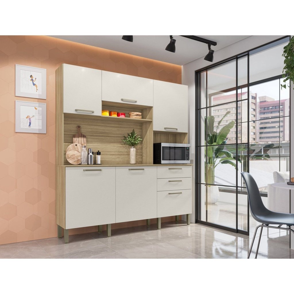Armário de Cozinha 6 Portas 2 Gavetas Ferrara Bege/Freijó/Soft Freijó/Soft