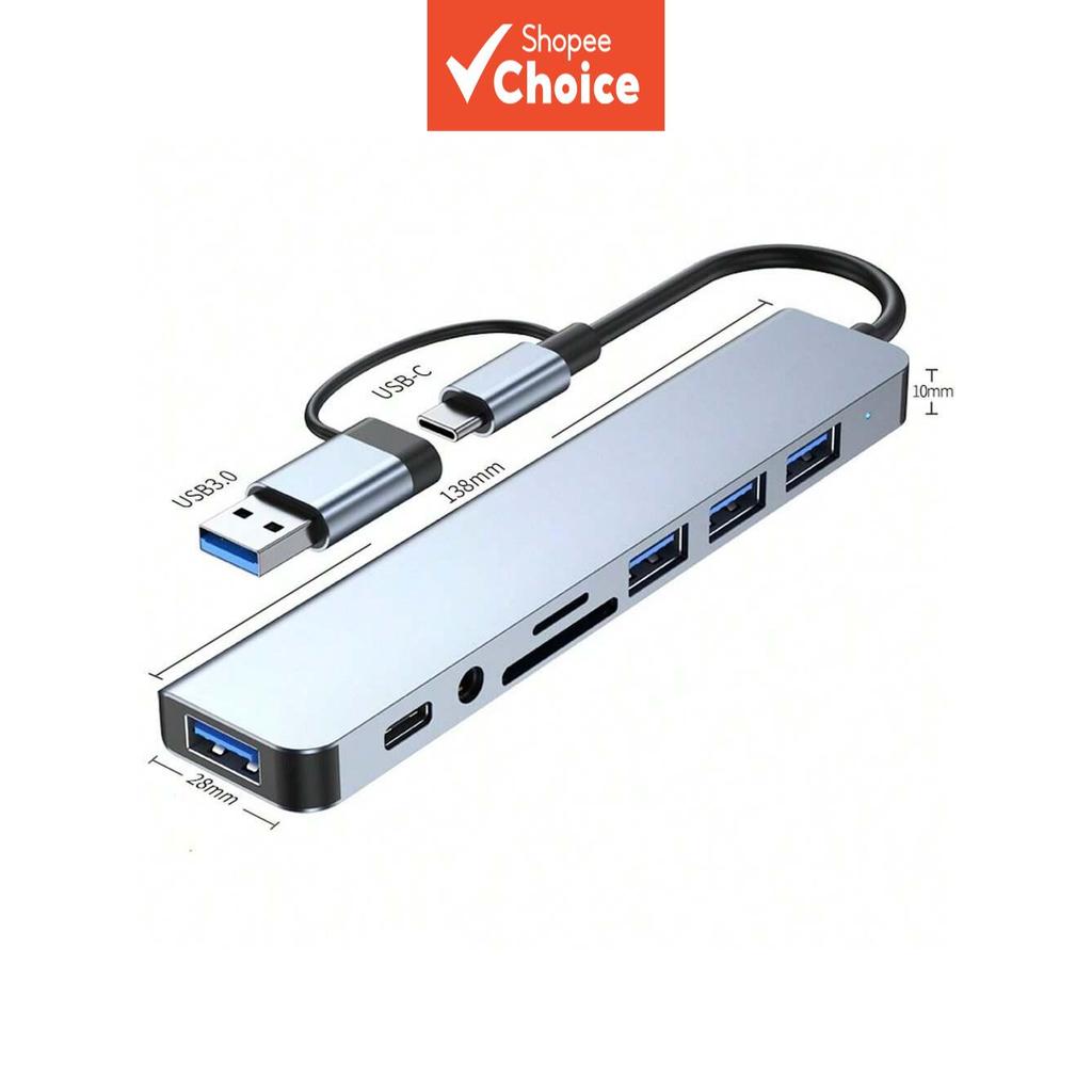 Saída de fone de ouvido para MacBook PC Laptop TabletUSB Hub de alumínio Extensor 8 em 1 com leitor de cartão SD/TF 100W