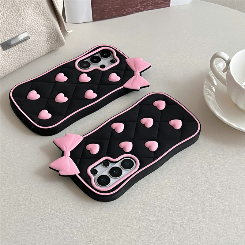 Capa Fofa 3D Preta LOVE Samsung Galaxy S26 Ultra S25 S24 S23FE S23 A57 A56 A55 A54 A35 A36 A37 A26 A16 A17 A07 A06 5G No