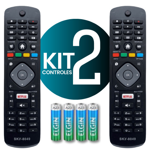 Kit 2 Controle Remoto Para Tv Philips Lcd Led Smart  tecla Netflix