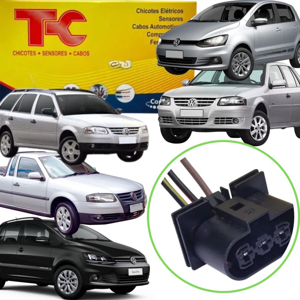 Chicote do Motor do Eletroventilador 3 vias para VW Volkswagen Gol / Fox / Polo / Golf / Bora / Beetle (TC CHICOTES TC10